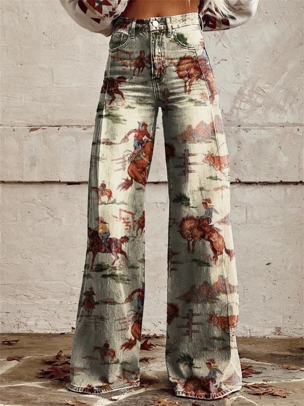 Women’s Vintage Printed Wide Leg Pants