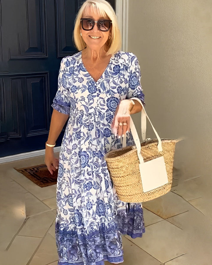 Women’s V Neck Floral Print Dress