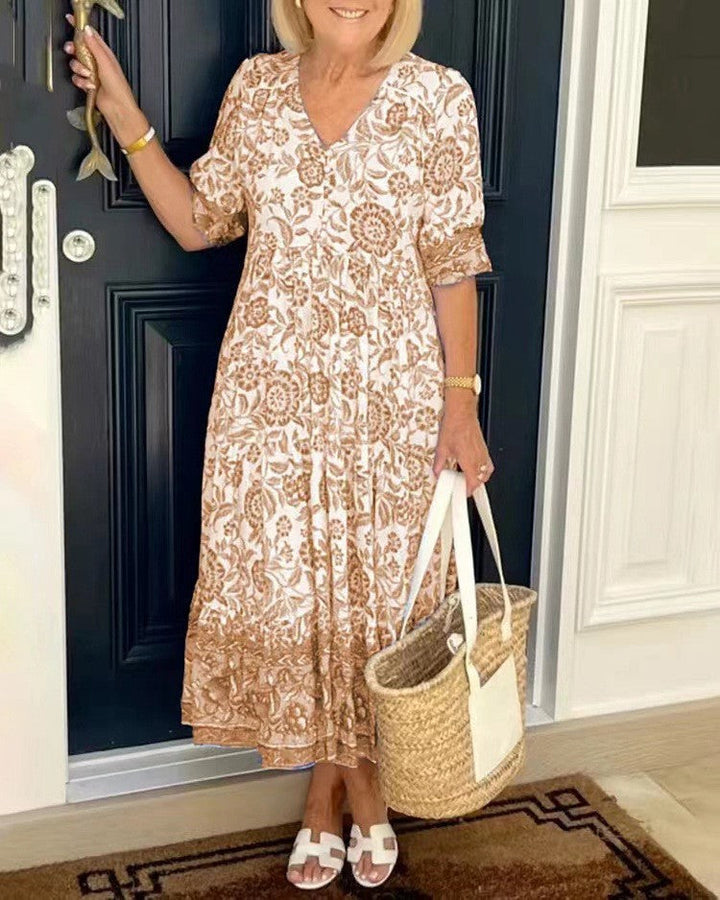 Women’s V Neck Floral Print Dress