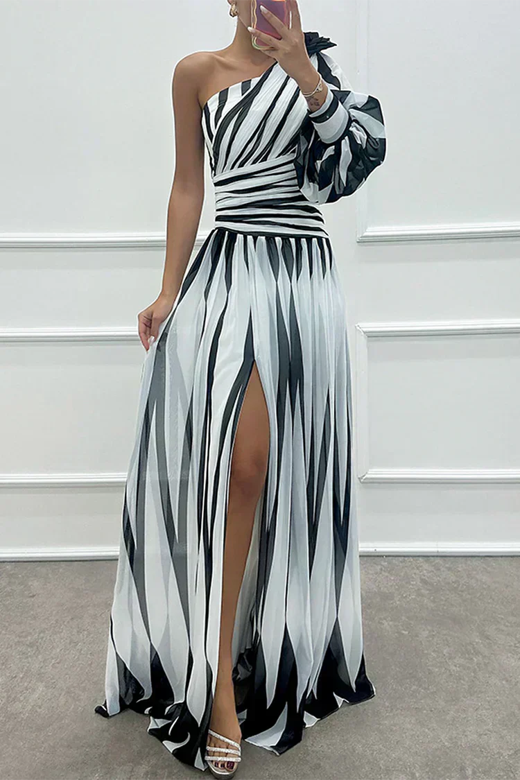 Women’s One-Shoulder Striped Maxi Dress