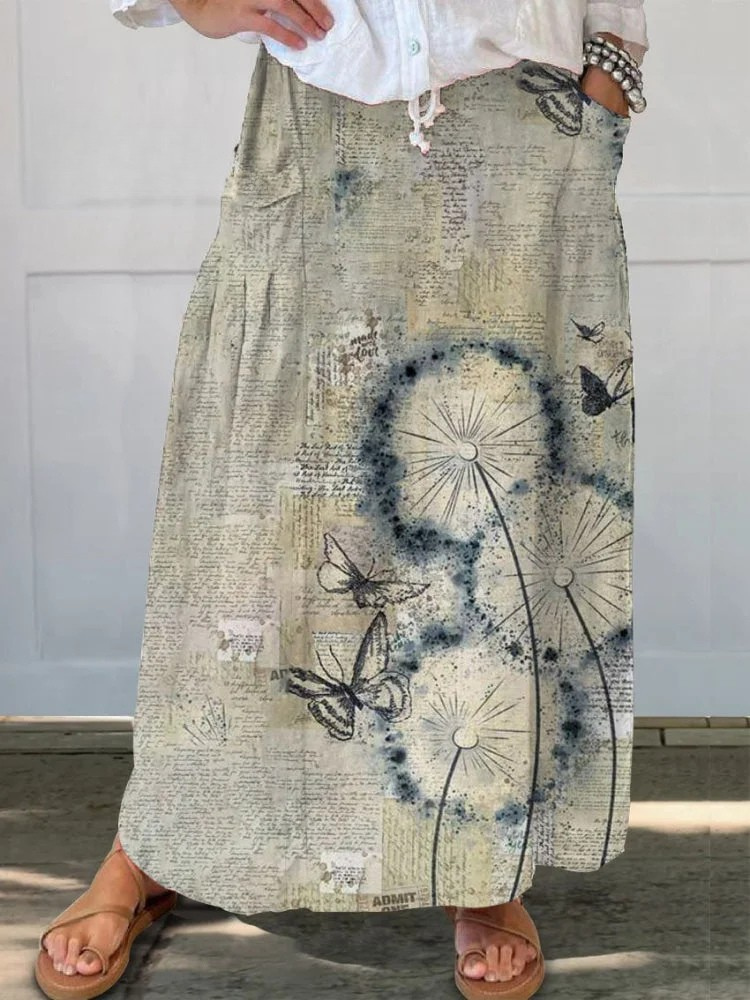 Women’s High-Waist Floral A-Line Pocket Skirt