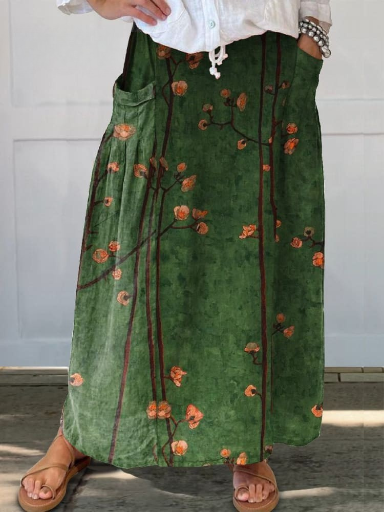 Women’s High-Waist Floral A-Line Pocket Skirt
