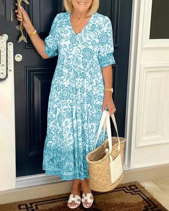 Women’s V Neck Floral Print Dress