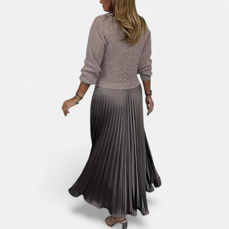 Women’s Two-Piece Sweater And Pleated Maxi Skirt Set