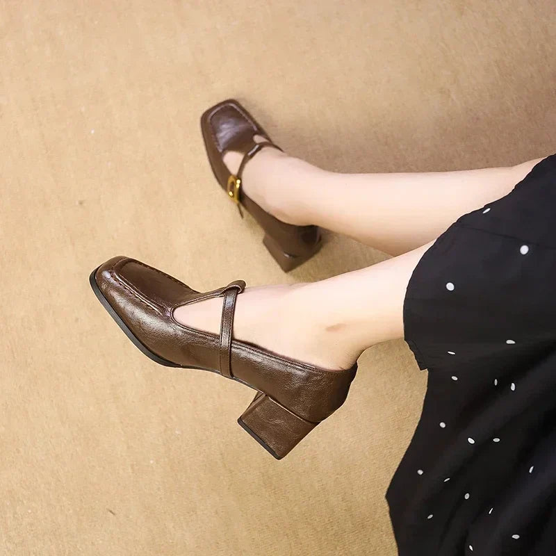 Women’s French Buckle Strap Round Toe Mary Jane Shoes