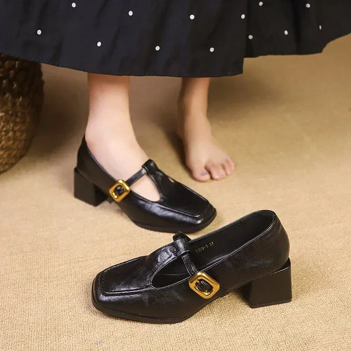 Women’s French Buckle Strap Round Toe Mary Jane Shoes