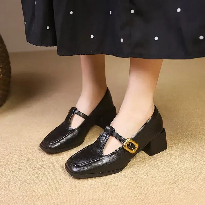Women’s French Buckle Strap Round Toe Mary Jane Shoes