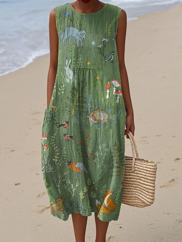 Women’s Casual Woodland Print Midi Dress