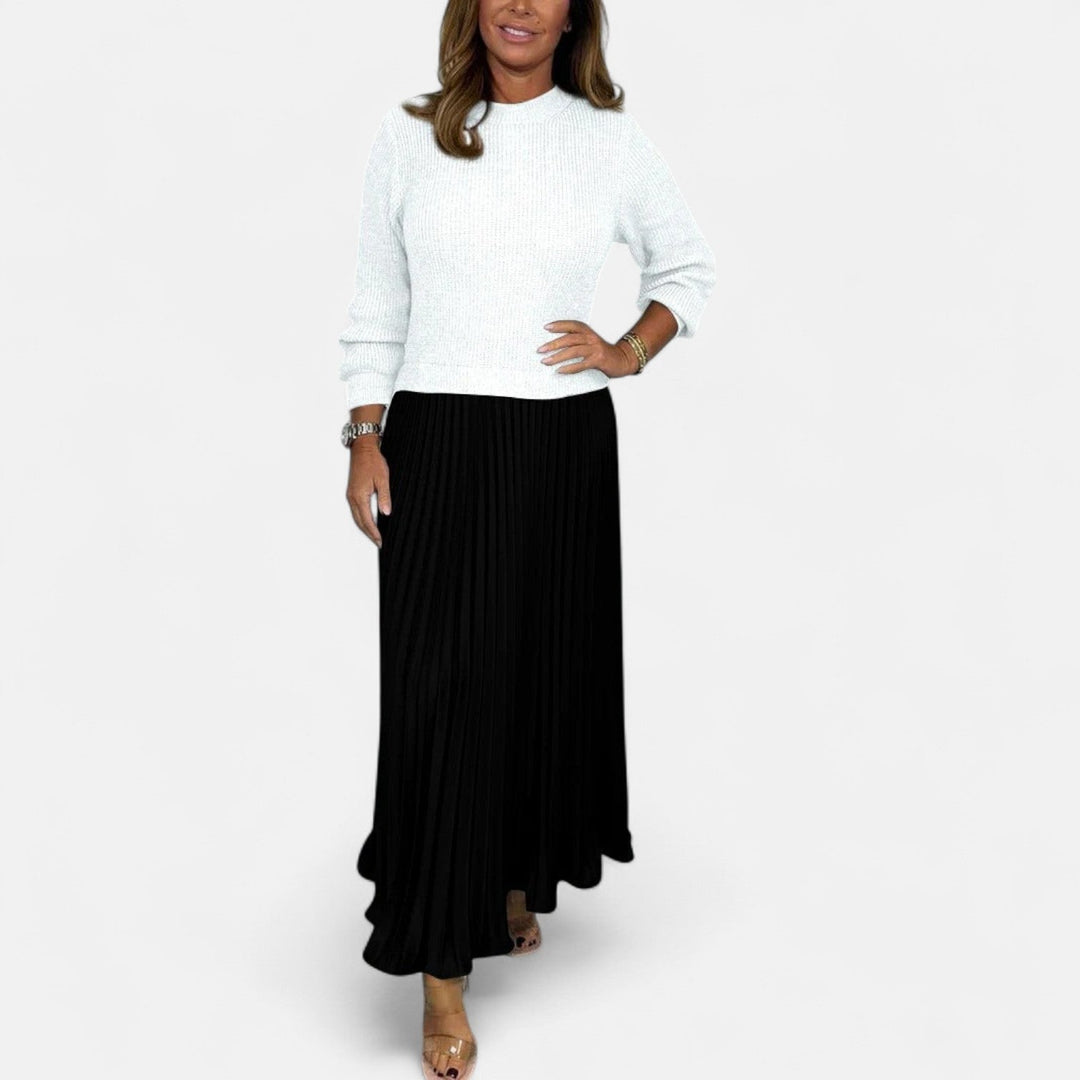 Women’s Two-Piece Sweater And Pleated Maxi Skirt Set