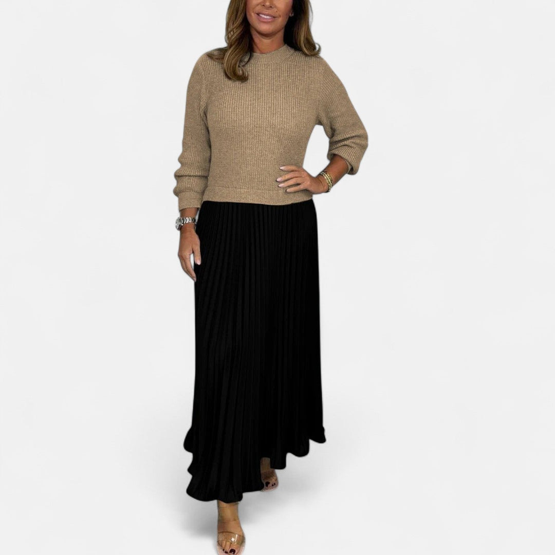 Women’s Two-Piece Sweater And Pleated Maxi Skirt Set