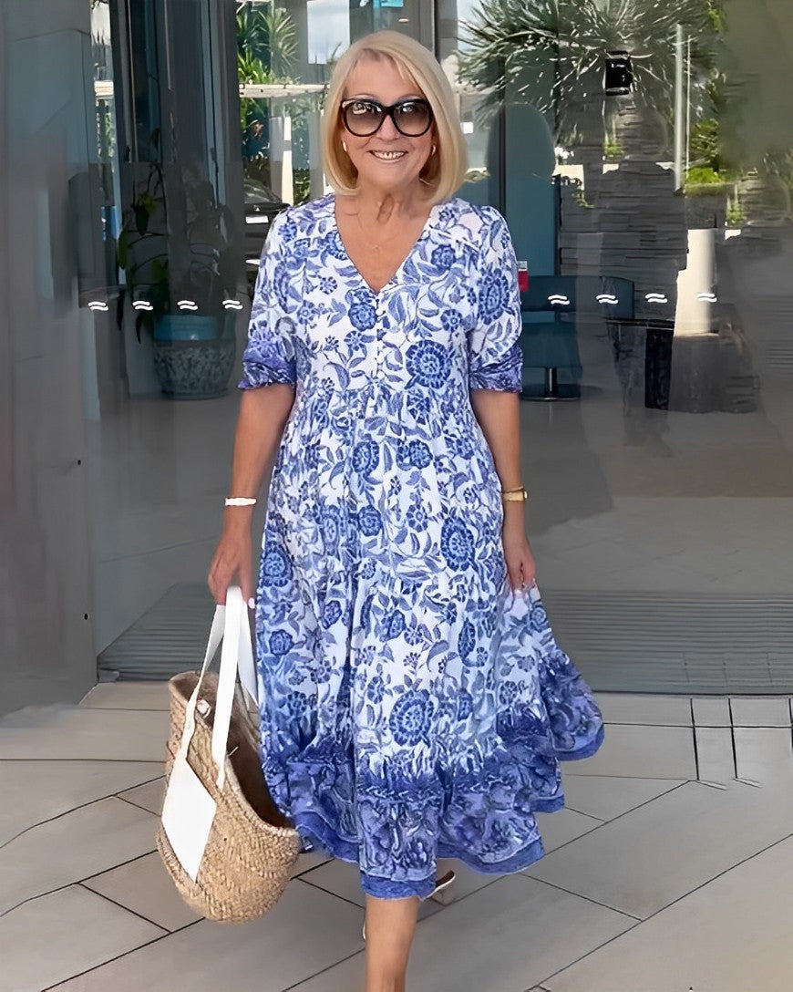 Women’s V Neck Floral Print Dress